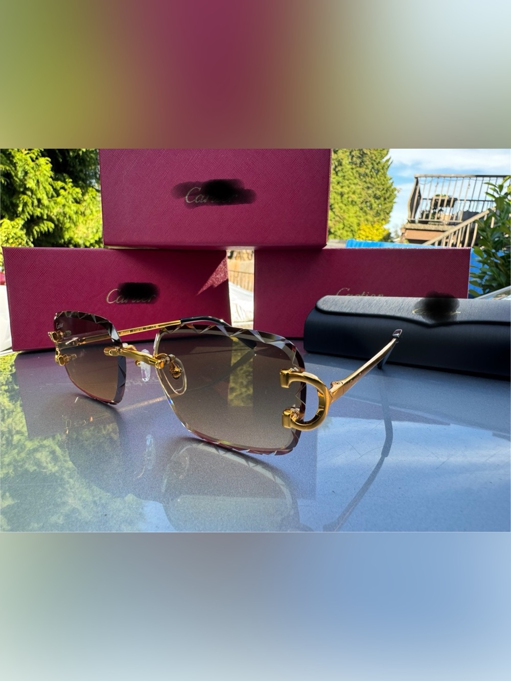 Gold-Tone Rimless Sunglasses with Brown Gradient Lenses